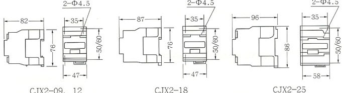 CJX2系列交流接触器的外型及安装尺寸1